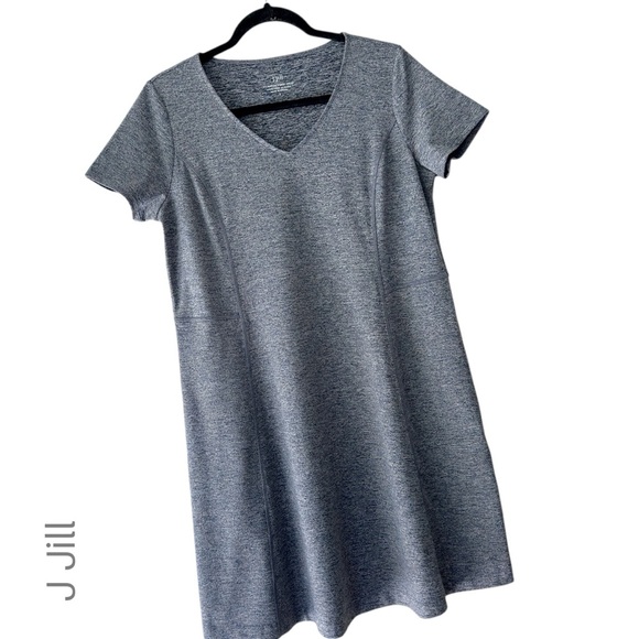 J JILL | NWOT FIT MARLED V-NECK DRESS BLACK & GRAY POCKETS | SMALL - Picture 1 of 13